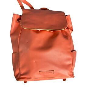 Vera Bradley Preppy Poly Drawstring Backpack Sack Coral Faux Leather
